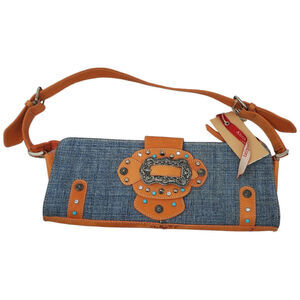 Anna Biagini Italia Women Orange Denim Buckle Studded Accent Purse